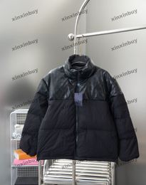 xinxinbuy Men designer Coat down Jacket Panelled Emboss letter leather long sleeves women white khaki Black blue S-3XL
