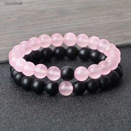 Beaded Natural Stone Matching Couple Bracelet Distance Pink Black Beads For Men Women Strand Bracelets Bangles Yoga Lover Jewellery GiftsL24213