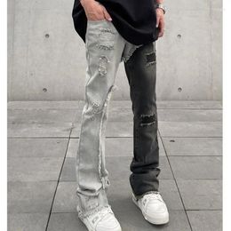 Men's Jeans Stylish Slim Fit Patchwork Y2k Black Streetwear Hip Hop Gothic Punk Denim For Men Hole Design Skinny