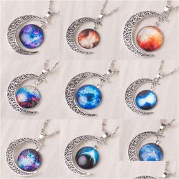 Pendant Necklaces Vintage Starry Moon Outer Space Universe Gemstone Fashion Necklace For Girl Gifts Drop Delivery Jewelry Pen Dhgarden Dh3Rk