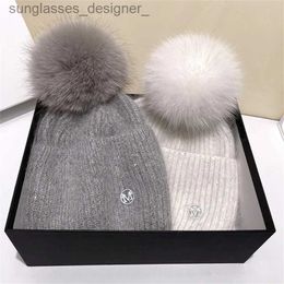 Beanie/Skull Caps New In Hat Real fox Fur Pom Poms Hat Women Outdoor Warm Skullies Beanie Winter Hat for Women Rabbit Knitted Thick C ChristmasL231114