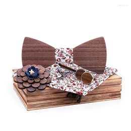 Bow Ties Linbaiway Wood Bowtie Handkerchief Brooches Cufflinks Tie Clips Set For Men Suit Wooden Butterflies Bowknots Gifts