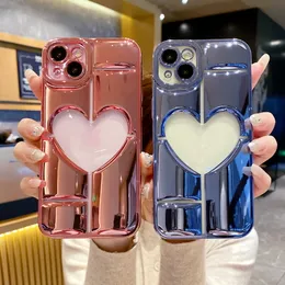 New Beautiful Electroplated Love Hollow Flashlight Cell Phone Cases Suitable for iPhone 15 Pro Max Luxury and Stereoscopic Apple 14 Precision Hole