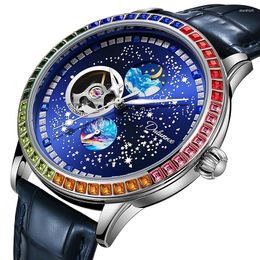 Wristwatches Multicolor Gem Classic Men Moon Phases Watch Fashion Waterproof Luminous Automatic Mechanical Mens Watches Top Brand Reloj