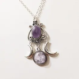 Choker Gothic Blood Cameo Bi-Moon Necklace Women Girls Fashion Pagan Witch Jewelry Accessories Gift Purple Vintage Moon Pendant