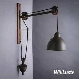 Wall Lamp Retro Industrial Iron Creative Rope Wood Sconce El Bar Store Loft Living Bedroom Nostalgic Long Arm Metal Lighting