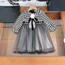 Brand designer girl dress autumn Kids Mesh skirt Size 110-160 baby partydress Flower brooch decoration Child frock Nov10