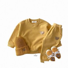 Clothing Sets Kids Toddler Girls Clothes Outfits Baby Boy Tracksuit Cute Bear Head Embroidery Sweatshirt And 2Pcs Sport Suit Fashion Dhnqz