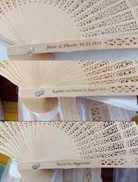 Personalized Hand-held Fans Chinese Sandalwood Fan Custom Made Names Words Hollow Out Hand Fans Summer Wedding Party Favor Supplie271B