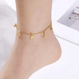 Anklets Moon Star Pendant Stainless Steel Anklet Summer Beach Fashion Cute Gold Color Foot Chain For Women Gifts 2023 Jewelry