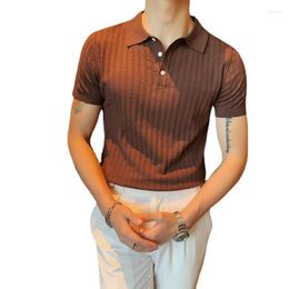 Men's Polos 2023 Summer Sportsman Ice Silk Short-sleeved Solid Colour T-shirt British Slim Lapel Knitted Casual POLO Shirt Tide 6