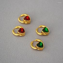 Dangle Earrings Brass Gold-plated Double-sided Red Glass Love Exquisite Simple Temperament Ear Buckle Women