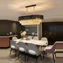 Pendant Lamps Dimmable LED Black Golden Chrome Crystal Stainless Steel Suspension Luminaire Lampen Lustre.Pendant Lights.For Dinning Room