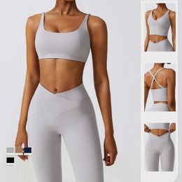 Active Sets Women's Crossover Wide Straps V-lock Waist Square Neckline Yoga Set Gym Quick-drying Breathable Stretch Running Sportswear