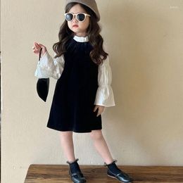 Girl Dresses Girls Sleeveless Velvet Dress Autumn Baby Kids Straight Casual Solid Colour Black Vest Children's Clothing Spring