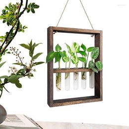 Vases Propagation Tubes Tabletop Glass Terrarium Hanger Home Wooden Stand With 5 Test Tube Decoration