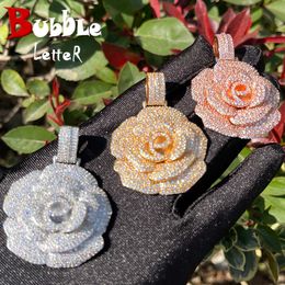 Pendant Necklaces Bubble Letter Iced Out Pendant Rose Flower Necklace for Women Hip Hop Charms Cubic Zircon Fashion Jewery Gold Colour T230413