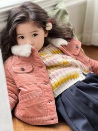 Jackets Kids For Girls 2023 Winter Coat Children's Pink Warm Jacket Corduroy Wool Collar Outerwear