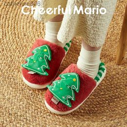 Slipper BeQeuewll Kids Baby Winter Slippers Christmas Tree Fluffy Warm Plush Slippers Non Slip House Shoes for Toddlers Indoor OutdoorL231114