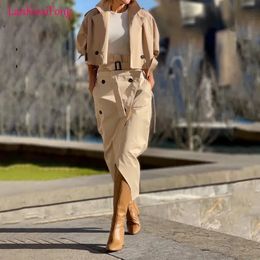 Two Piece Dress LKF Streetwear Cargo Women's Set Long Sleeve Jacket and Wrap High Split Skirts Suit 2023 2 Sets Outfits Tracksuit 231114