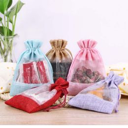 10*14cm Linen Storage Packaging Bags Gauze Jewellery Drawstrings Pouch For Dried Fruit Sachet Solid Food Sugar Sundries Makeup Lipstick Necklace Earrings Gift Cases