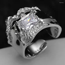 Cluster Rings MLKENLY Niche Design S925 Sterling Silver Inlaid Zircon Ring Female Ins Wind Open Texture Index Finger