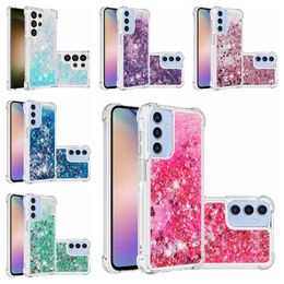 Liquid Soft TPU Four Corner Cases For Samsung S24 Plus Ultra A15 5G A05 A05S A25 5G S23 FE A55 A35 Heart Love Airbag Clear Quicksand Bling Glitter Shockproof Cover
