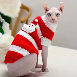 Cat Costumes Pet Clothes Winter Autumn Warm Sweater For Hairless Christmas Stripes Colour Matching Stripe Pullover Knitted Shirt