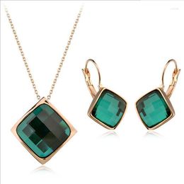 Necklace Earrings Set Italina Original!Real Gold Plated Square Crystal Drop And Jewellery For Women Girls Lady