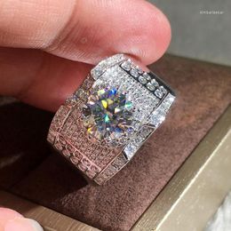 Wedding Rings Male Luxury Crystal Round Stone Ring Classic White Zircon Engagement Dainty Gold Silver Color For Men Jewelry