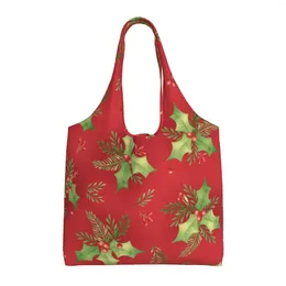 Shopping Bags Christmas Holly Songbird Reusable Grocery Foldable Totes Washable For Men Women Market Lunch Travel