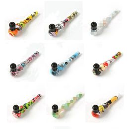 Colorful Pattern Portable Pipes Removable Herb Tobacco Filter Silver Screen Bowl With Cover Innovative Design Handpipes Cigarette Holder