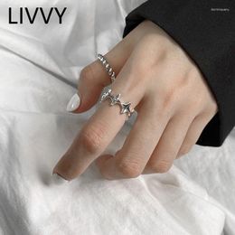 Cluster Rings LIVVY Thai Silver Colour Minimalist Irregular Stars Open Ring For Women Twine Unique Design Handmade Jewellery Accessories Gift