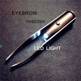 Eyebrow Tweezers 1pc Portable Stainless Steel Smart Design Hair Remove Tweezer With LED Light Makeup Tool 231113