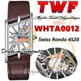 TWF tw0012 Swiss Ronda 4S20 Quartz Mens Watch Montre Asymetrique Unisex Watch Skeleton Dial Stick Markers Brown Leather Strap Super Edition trustytime001Watches
