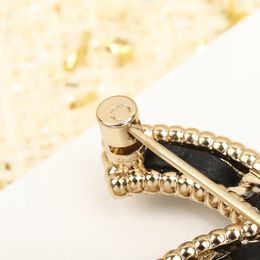 Luxury quality charm brooch with diamond and black geunine leather have box stamp simple design PS7825A