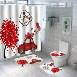 Shower Curtains Cartoon 3D Print Bath Curtain Love Trees Bath Mat Set Cars Waterproof Shower Curtains Happy Valentine's Day Carpets Home Decor R231114