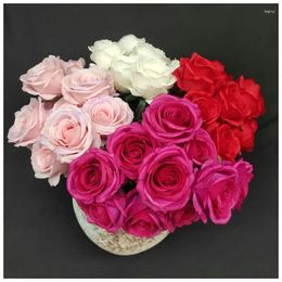 Decorative Flowers Simulation Rose Bouquet Silk Fake Flower Study Indoor And Outdoor Decoration Plants Purple Champagne Artificial Roses