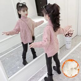 세트 가을 겨울 어린이 소녀 Turtleneck 뜨개질 풀오버 어린이 의류 패션 솔리드 긴 소매 탑 스웨터 C161 231114