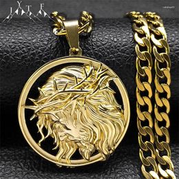 Pendant Necklaces Jesus Crown Of Thorns Men's Necklace Stainless Steel Gold Color Chain Crucifix Medal Male Neckalces Religious Jewelry