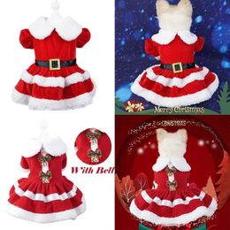Dog Apparel Christmas Clothes Dress Xmas Red Skirt Pet Cat Warm Bow Comfortable Supplies Costume With Bell 231113