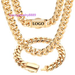 12mm Stainless Steel Jewelry Women Men Hip Hop Custom Miami Cuban Link Chain Bracelet Necklace