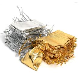 Gift Wrap 50pcs/lot Portable Fabric Silver/Gold Colours Foil Cloth Storage Pouches Drawstring Pocket Packing Bags Jewellery Bag