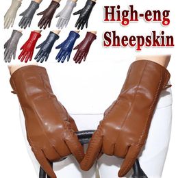 Five Fingers Gloves Genuine sheepskin glove's winter warm thickened thin touch screen leather gloves outdoor riding highend fashion 2023 231114