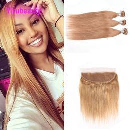 Yirubeauty Malaysian Human Hair 27# Colour Double Wefts 3 Bundles With 13X4 Lace Frontal Body Wave 10-30inch