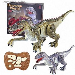 Electric/RC Animals 2023 New 2.4G Remote Control Dinosaur Jurassic World Remote Control Velociraptor Simulation Walking Animal Toy Gift for Children Q231114