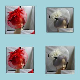 Party Hats Top Hat Cap Fascinator Women Fancy Dress Yarn Feathers Clips Caps Bridal Veil Pography Props Charm Hair Drop Deli Dhwq0