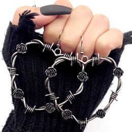 Stud Barbed wire heart earrings gothic barbed jewelry biker black drop metal rose 230414