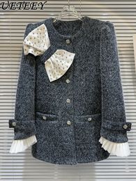 Женская смесовая шерсть, зимняя теплая шерстяная куртка со стразами и стразами на подкладке из перьев, женская одежда, кашемировое пальто средней длины, женское Casacos 231113