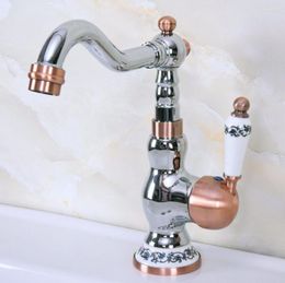 Kitchen Faucets Polished Chrome Antique Red Copper Brass Single Handle One Hole Bathroom Basin Sink Swivel Spout Faucet Mixer Tap Mnf906